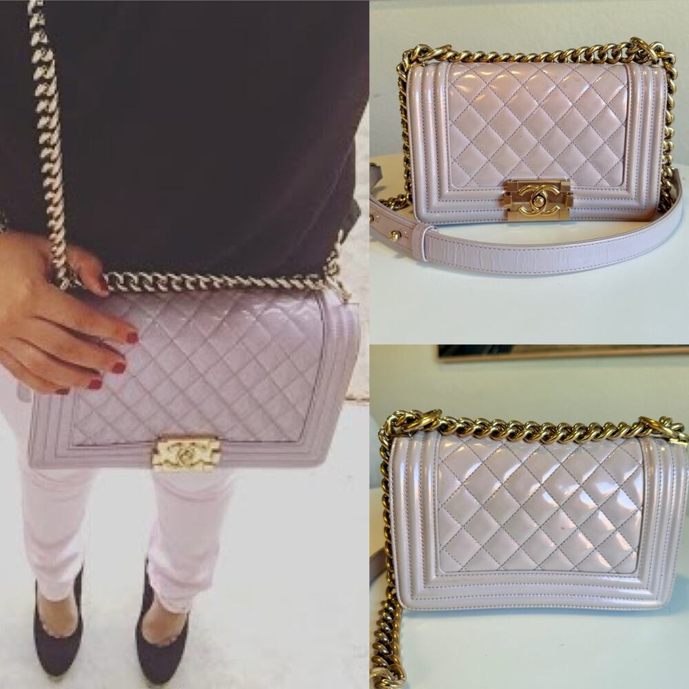 💎✨RARE✨💎 Authentic Chanel Small Boy Patent Quilted Pattern Bag